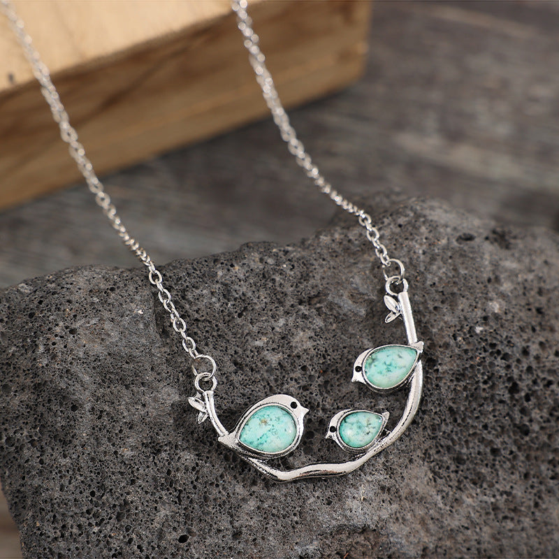 Wholesale Sky Blue Three Sparrow Retro Personality Creative Simple Jewelry Necklaces